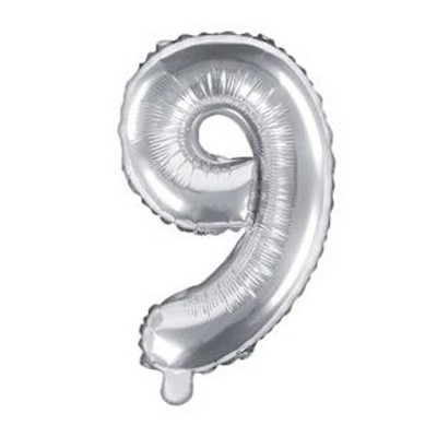 Foliový balónek číslo 9 stříbrný 35 cm