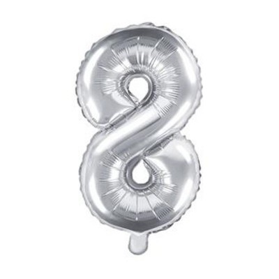 Foliový balónek číslo 8 stříbrný 35 cm