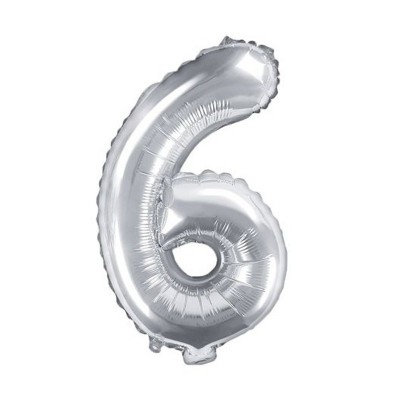 Foliový balónek číslo 6 stříbrný 35 cm
