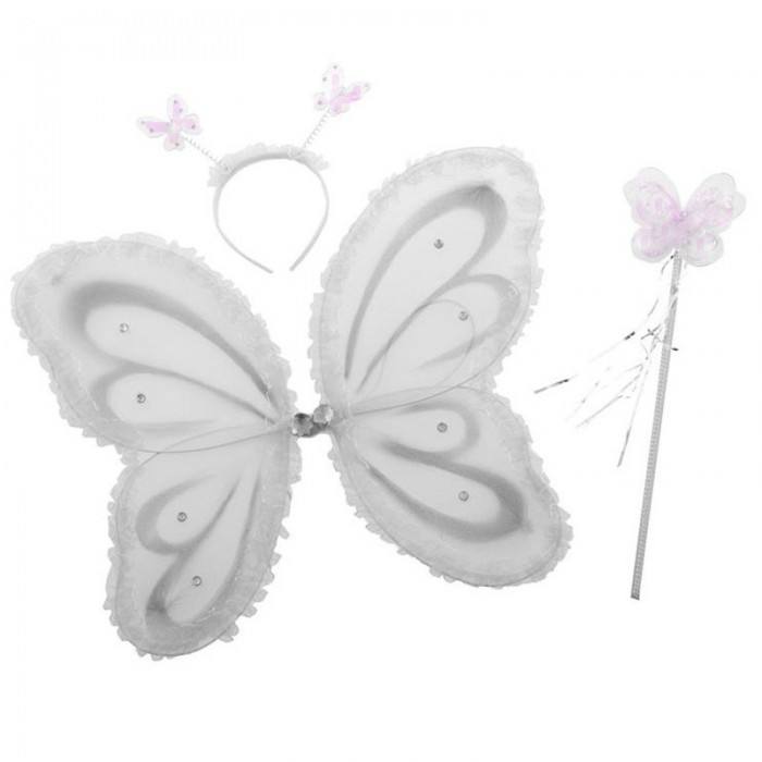 Křídla, čelenka a hůlka s motýlky - bílá