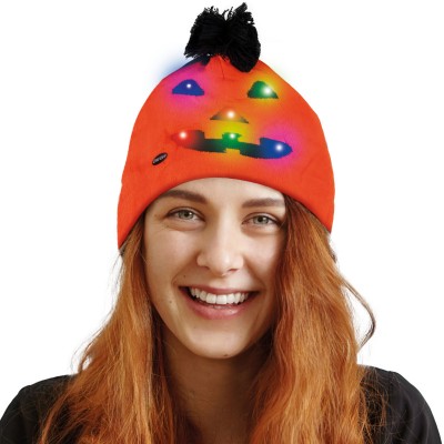 Čepice Halloween dýně s LED světýlky oranžová
