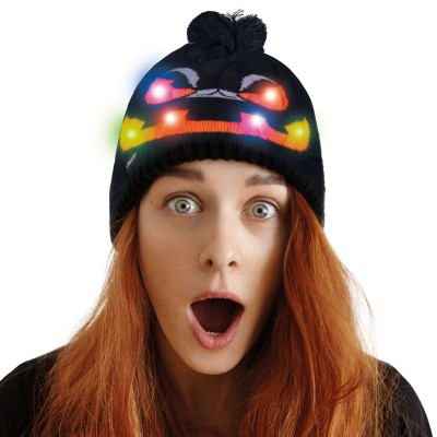 Čepice Halloween dýně s LED světýlky černá