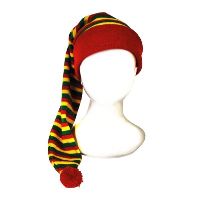 Čepice dlouhá pruhovaná s bambulkou