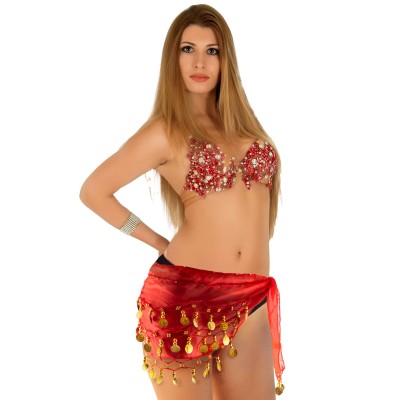 Šátek s mincemi břišní tanečnice červený