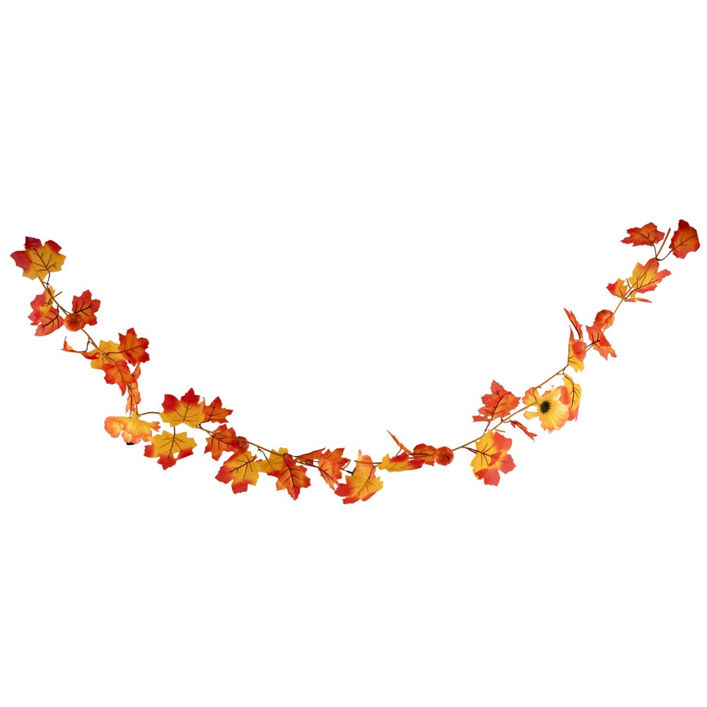 Girlanda podzimní listí s dýněmi a květy 175cm