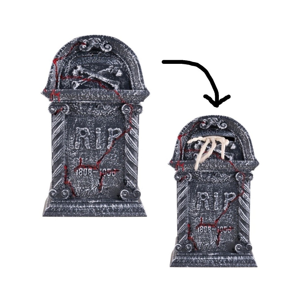 Dekorace náhrobní kámen náhrobek se šátrající rukou  44cm Halloween