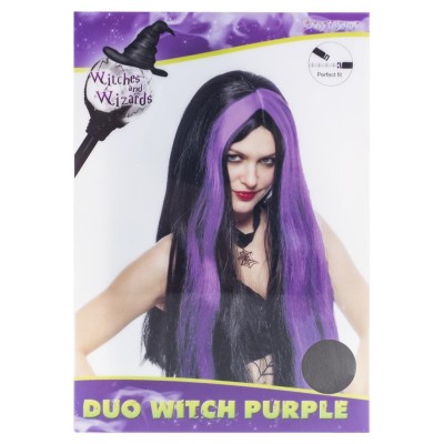 Paruka čarodějnice černá se fialovými pramínky