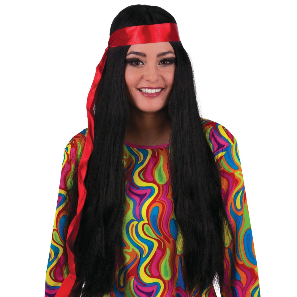 Paruka černá hippies hipík s čelenkou