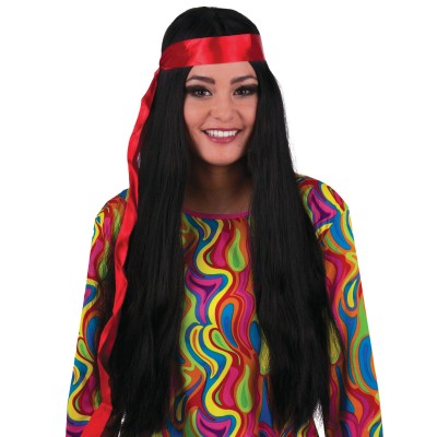 Paruka černá hippies hipík s čelenkou