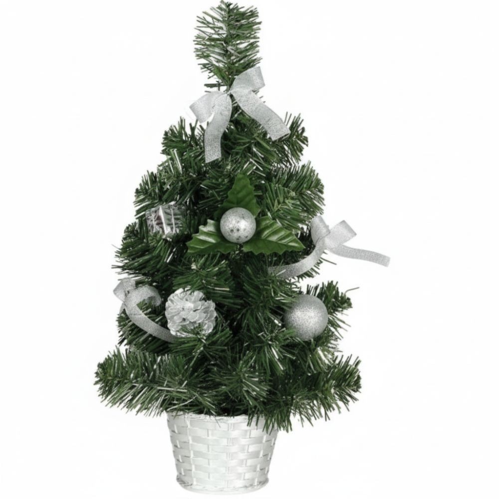 Vánoční dekorace stromeček se stříbrnými ozdobami 30cm