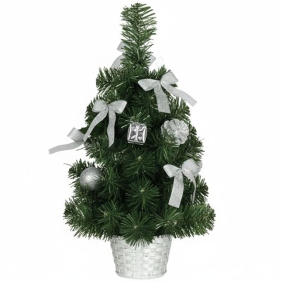 Vánoční stromeček dekorace se stříbrnými ozdobami 30cm