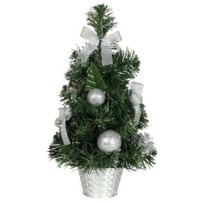 Vánoční stromeček dekorace se stříbrnými ozdobami 40 cm