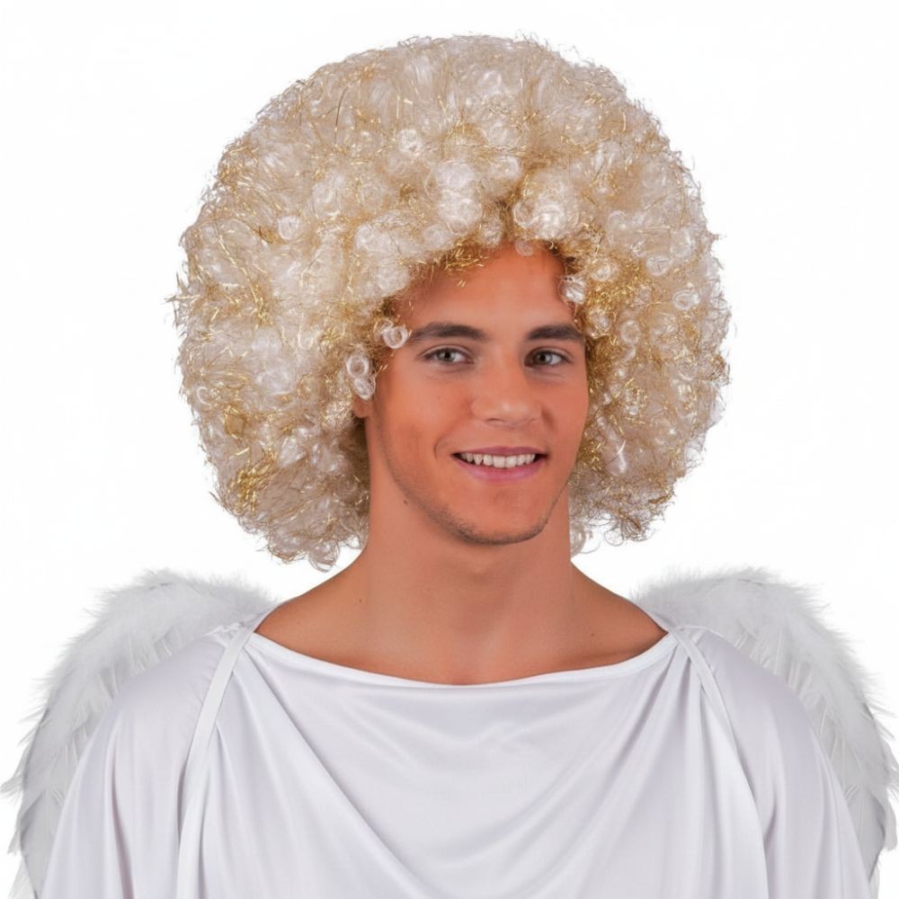 Paruka anděl afro bílá zlatá
