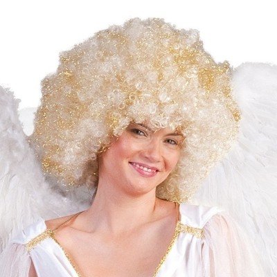 Andělská paruka anděl afro bílá zlatá