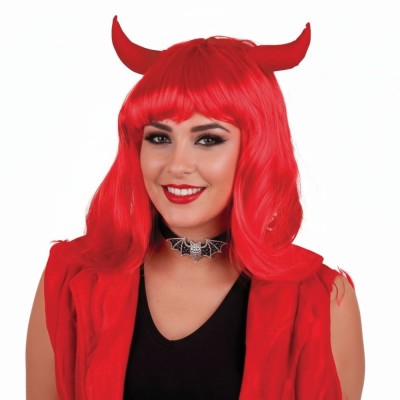 Červená paruka s rohy čertice