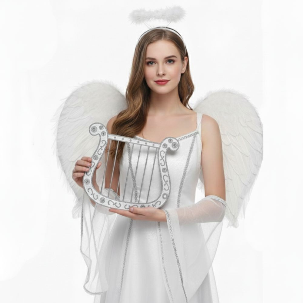 Harfa anděl stříbrná plastová