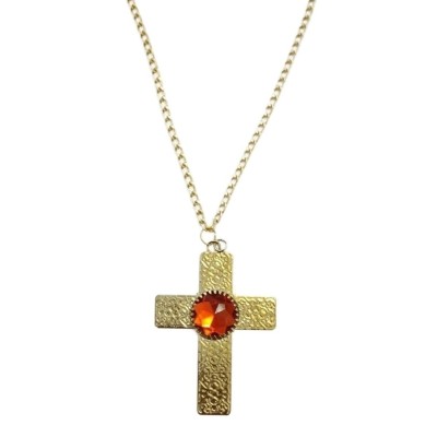 Náhrdelník kovový kříž s kamenem