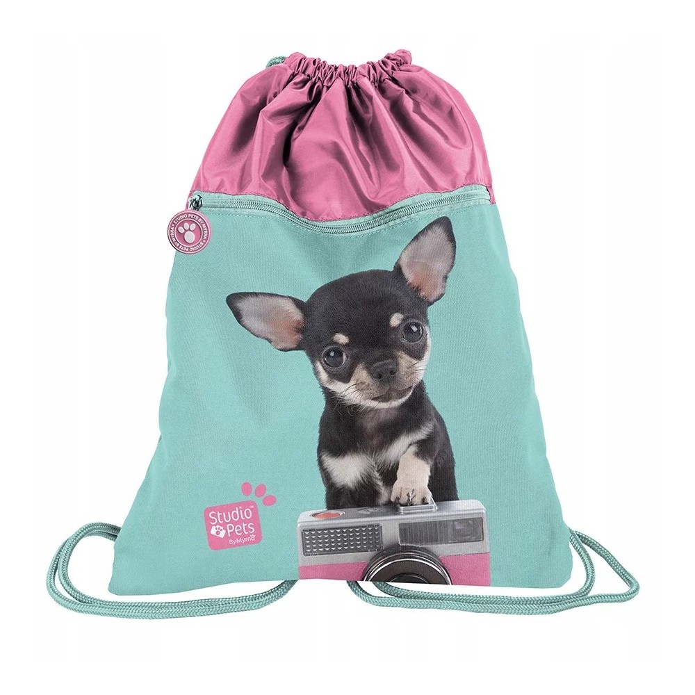 Batoh pytel vak s přední kapsou Pejsek čivava s foťákem