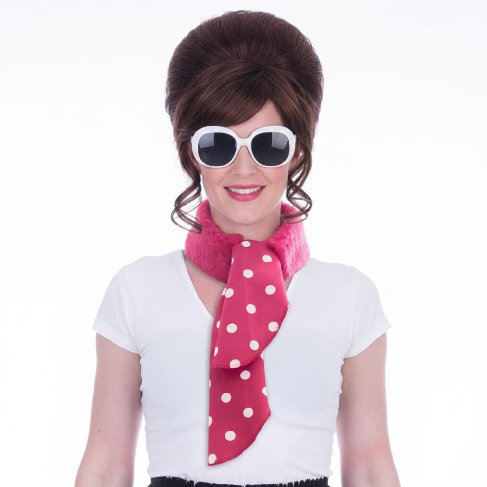 Růžový retro šátek s puntíky