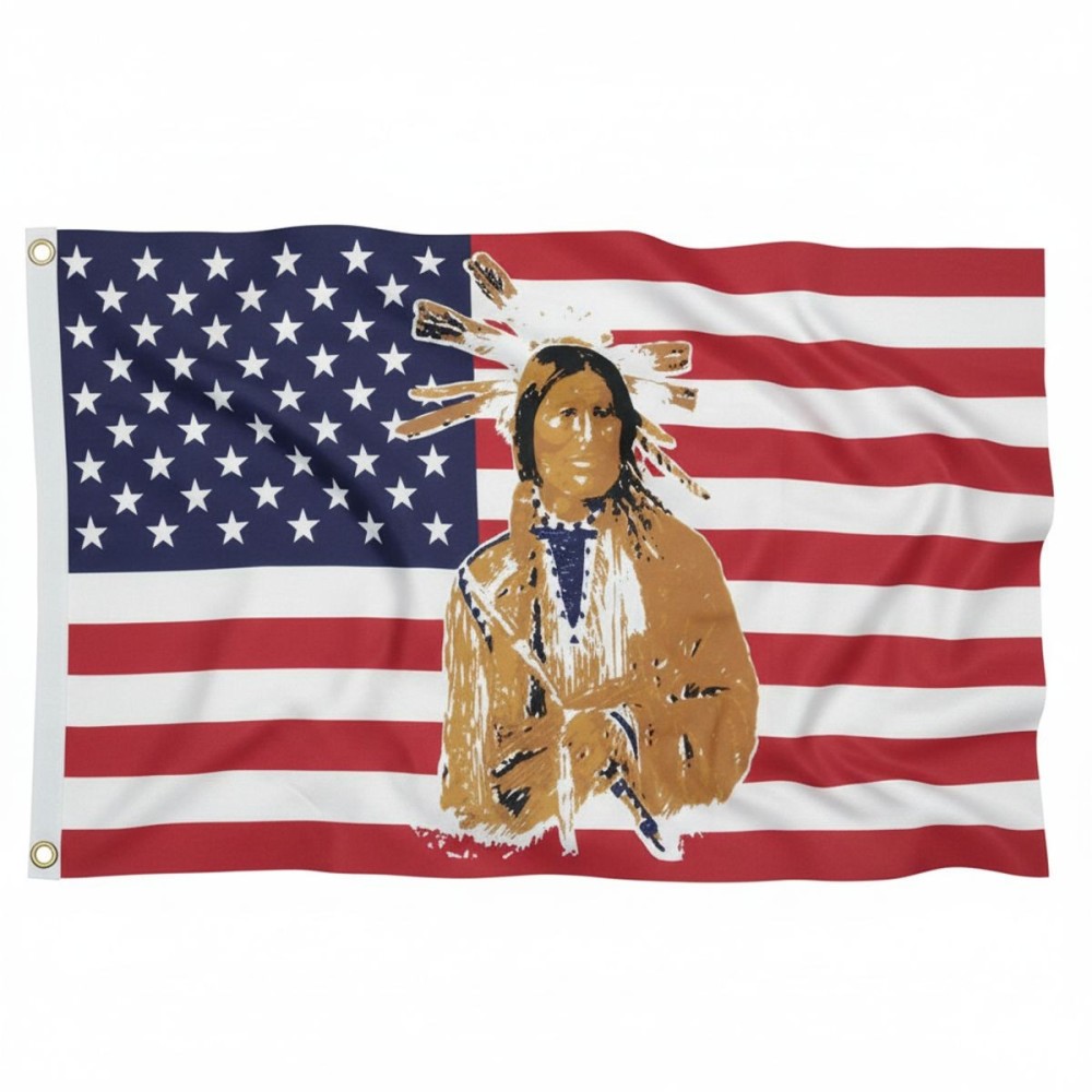 Vlajka USA s indiánem 150 x 90 cm