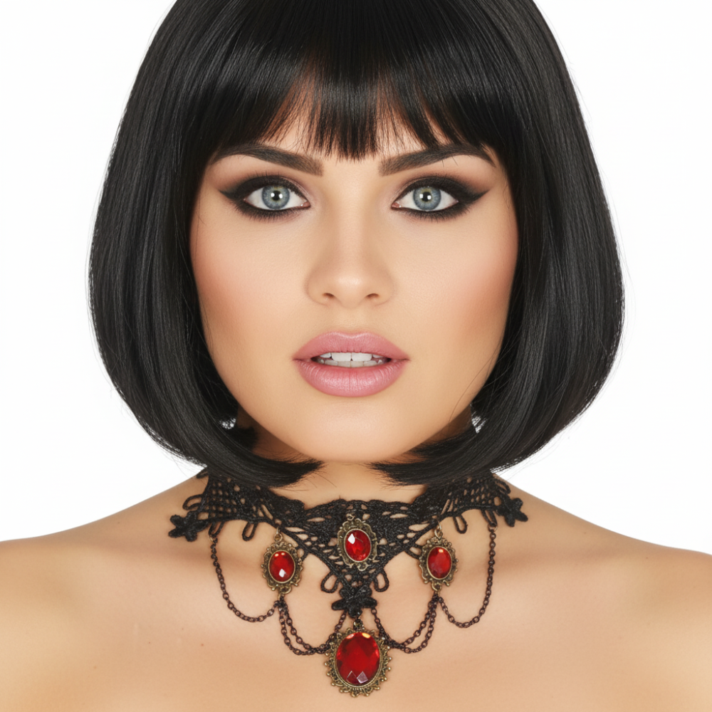 Krajkový náhrdelník s rubíny