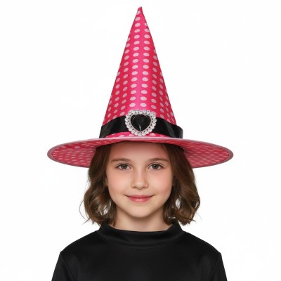 Klobouk čarodějnice růžový s puntíky