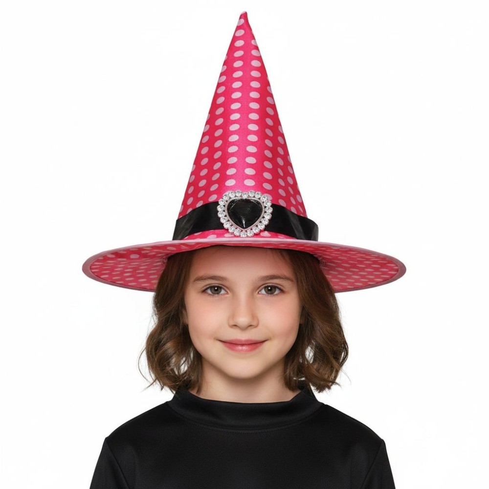 Klobouk čarodějnice růžový s puntíky