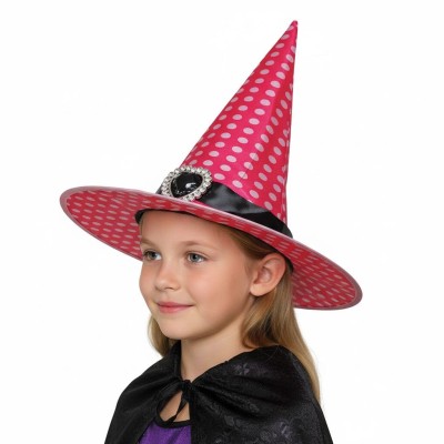 Klobouk čarodějnice růžový s puntíky
