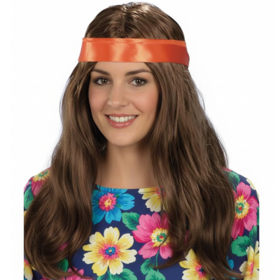 Paruka s čelenkou hippie hipík hnědá