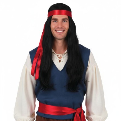 Paruka černá hipík s čelenkou