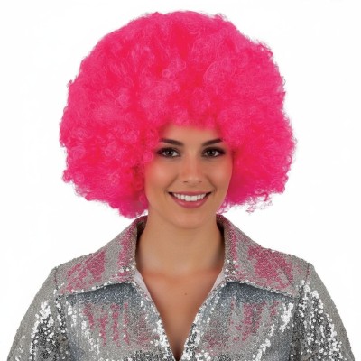 Paruka velké afro růžové kudrnaté