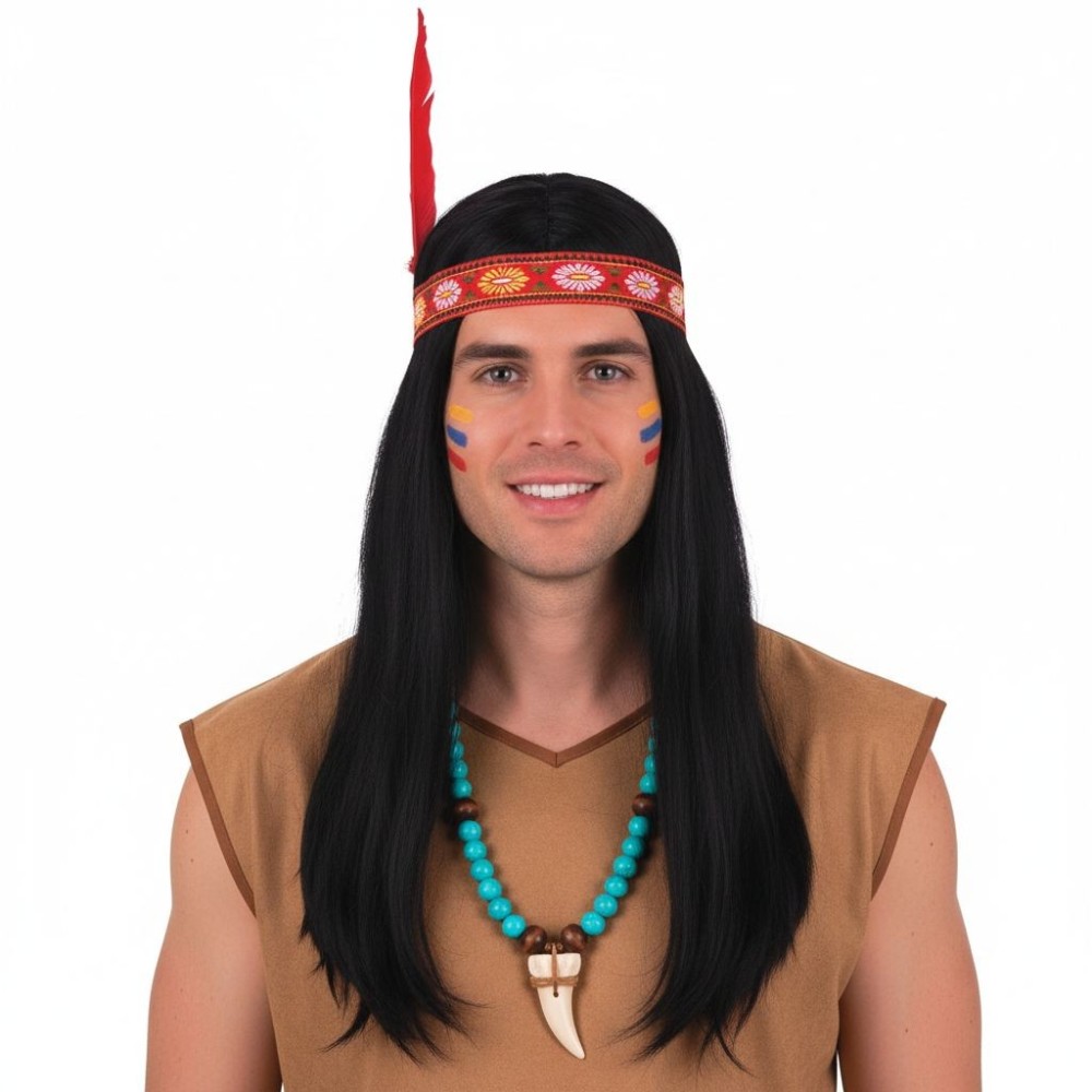 Paruka indián indiánka s čelenkou a pérem