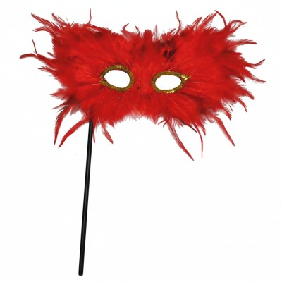Škraboška maska z peří červená