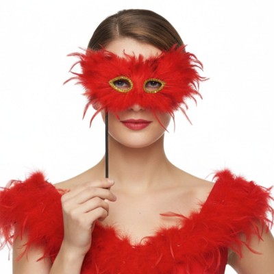 Škraboška maska z peří červená