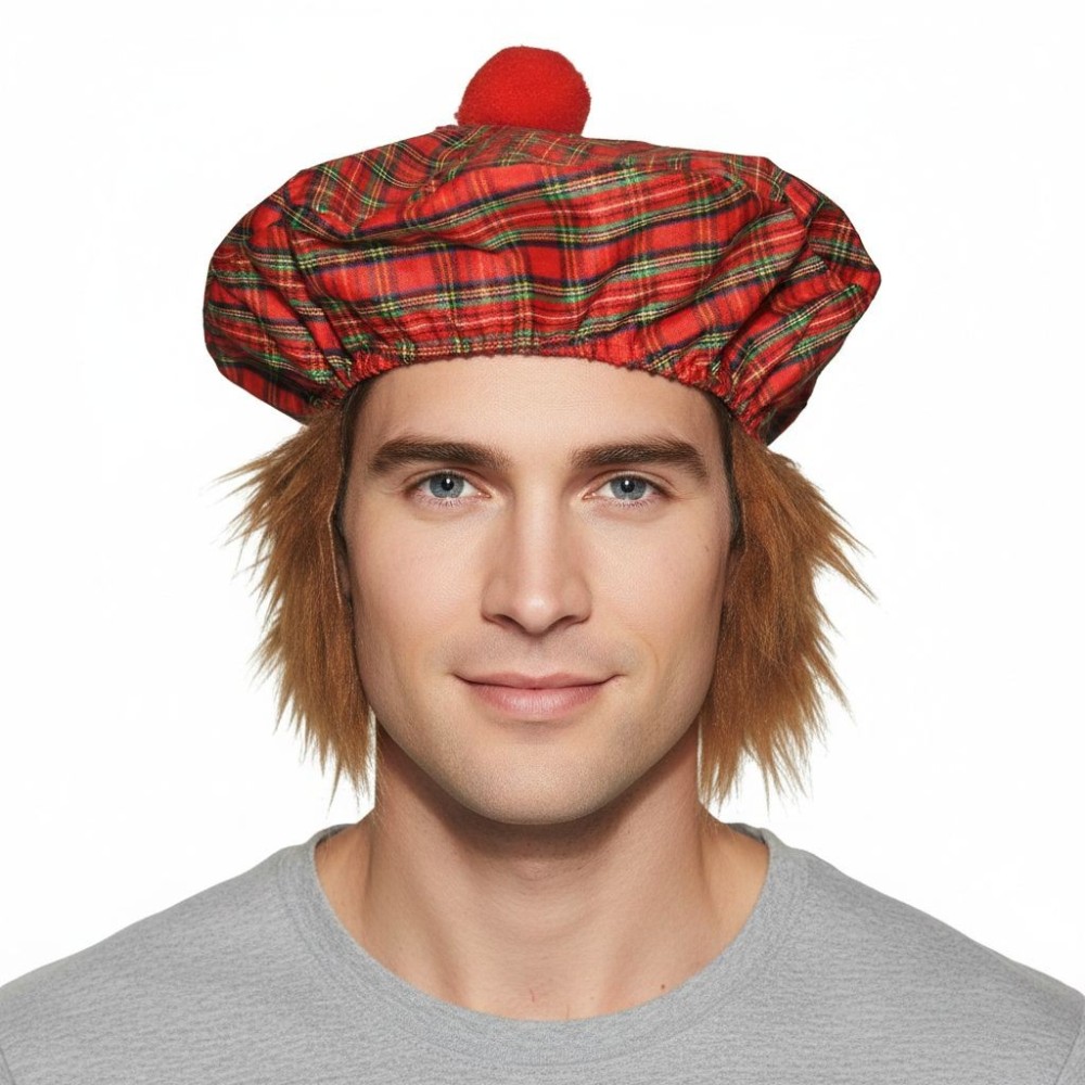 Skotský baret s vlasy