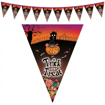Plastová girlanda vlajková Halloween Trick or Treat 5m
