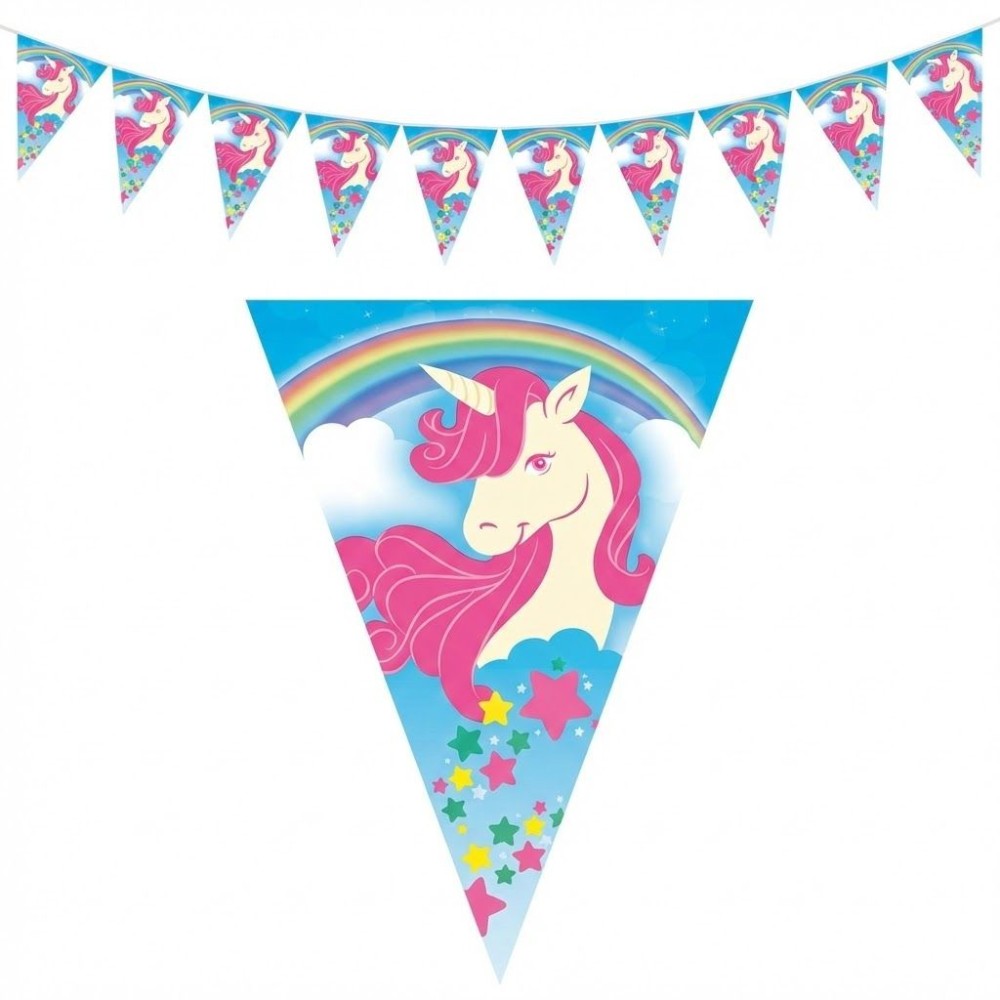 Plastová girlanda vlajková Duhový jednorožec 5m