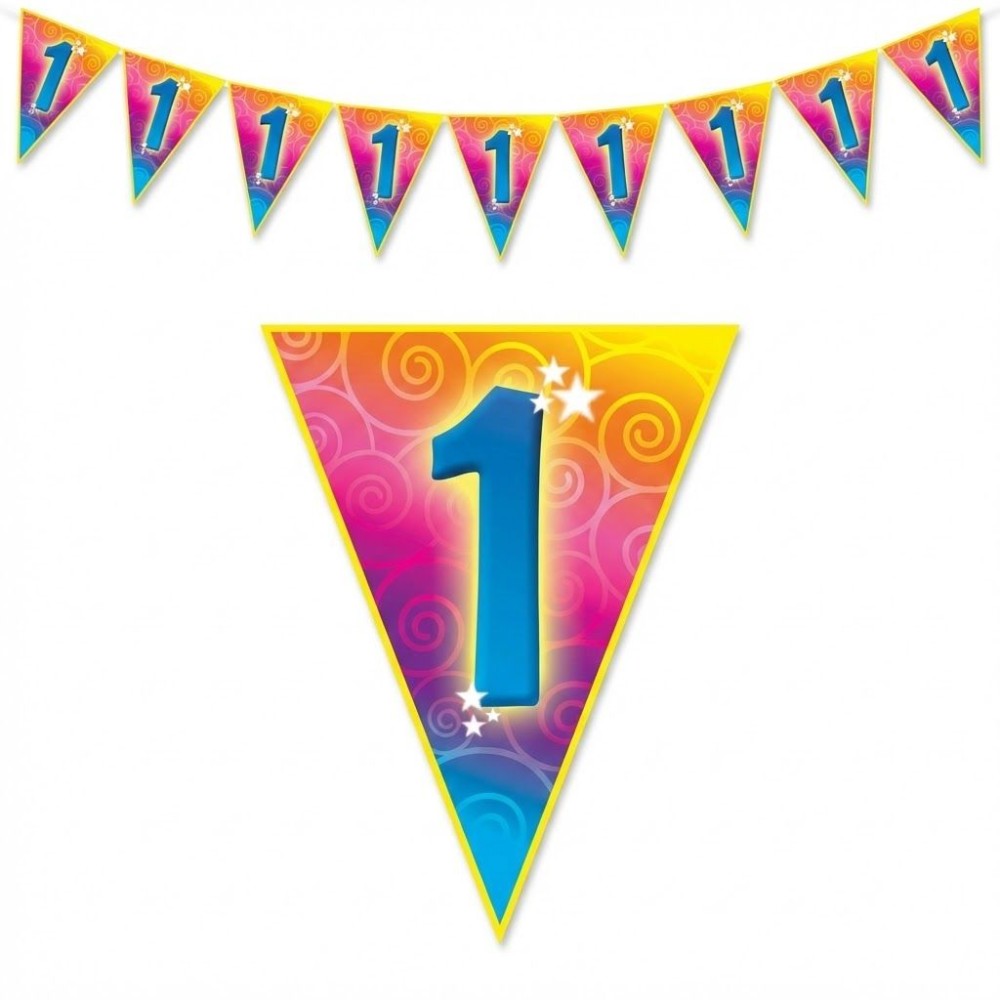 Plastová vlajková narozeninová girlanda s číslem 1 délka 5m