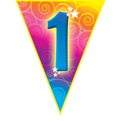 Plastová vlajková narozeninová girlanda číslo 1 délka 5m