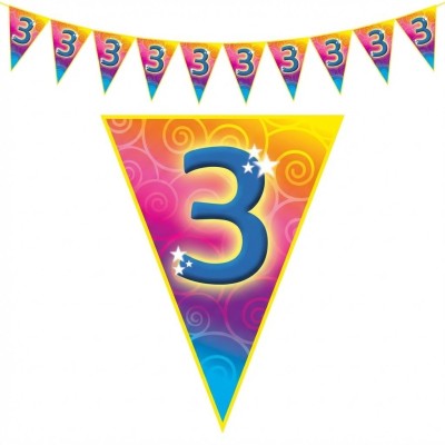 Plastová vlajková narozeninová girlanda číslo 3 délka 5m