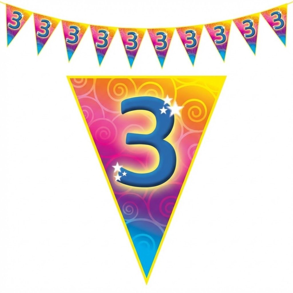 Plastová vlajková narozeninová girlanda s číslem 3 délka 5m