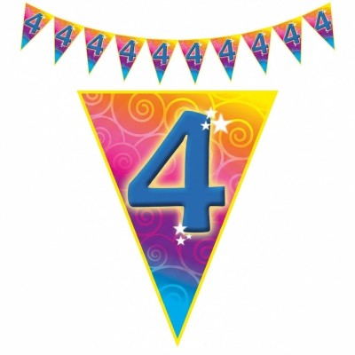 Plastová vlajková narozeninová girlanda číslo 4 délka 5m