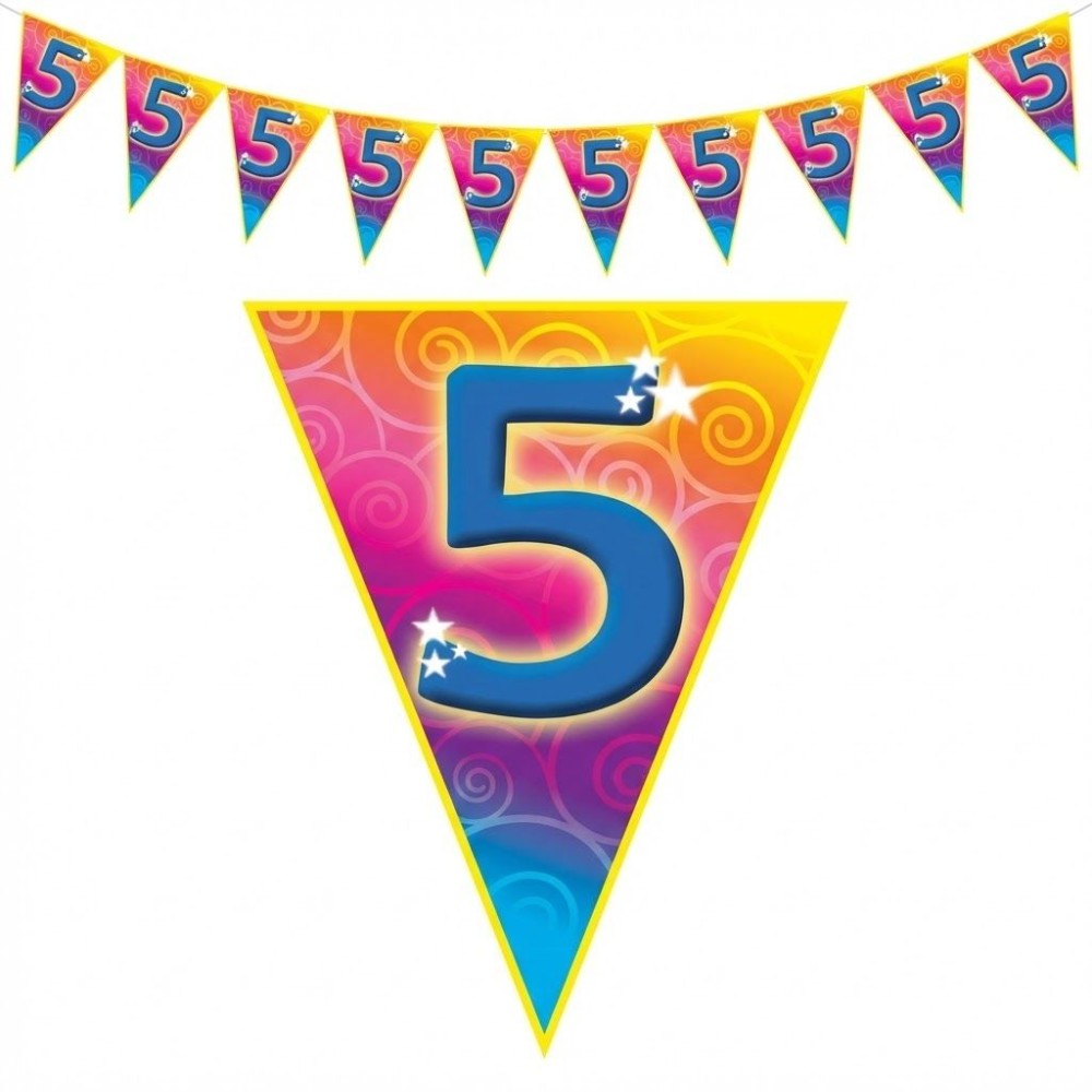 Plastová vlajková narozeninová girlanda s číslem 5 délka 5m