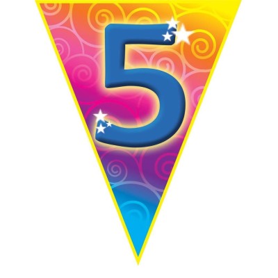 Plastová vlajková narozeninová girlanda číslo 5 délka 5m