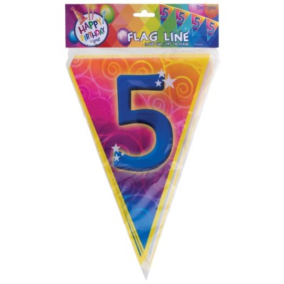 Plastová vlajková narozeninová girlanda číslo 5 délka 5m
