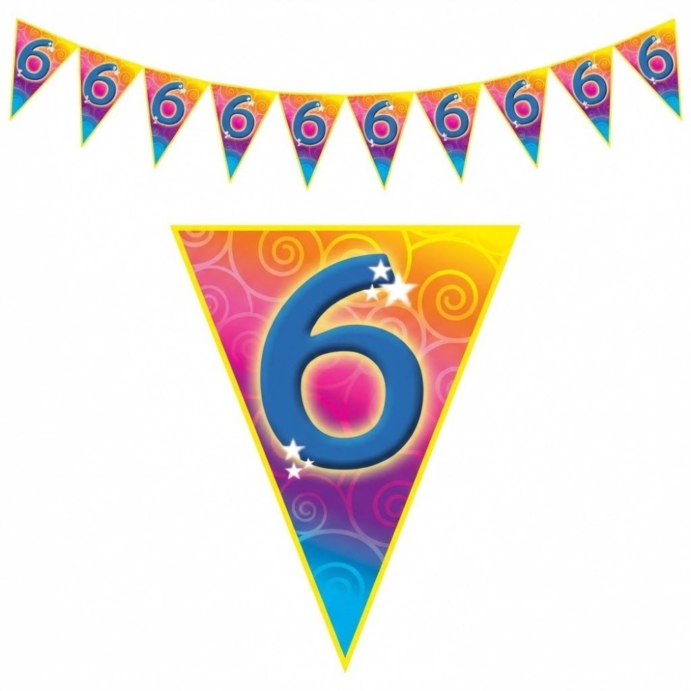 Plastová vlajková narozeninová girlanda s číslem 6 délka 5m