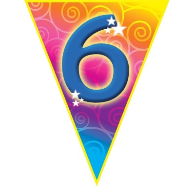 Plastová vlajková narozeninová girlanda číslo 6 délka 5m