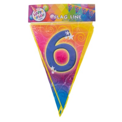 Plastová vlajková narozeninová girlanda číslo 6 délka 5m