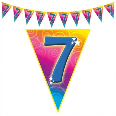 Plastová vlajková narozeninová girlanda číslo 7 délka 5m