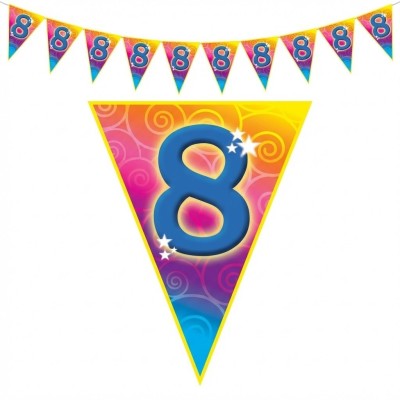 Plastová vlajková narozeninová girlanda číslo 8 délka 5m